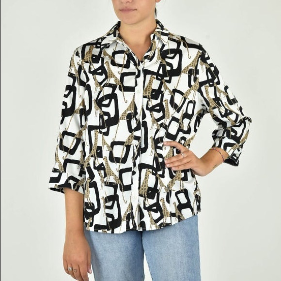 Vintage 90s Chico’s Jaguar Button Down Sz 1 - Picture 1 of 11